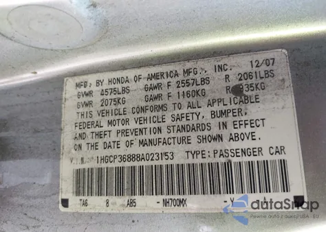 2008 Honda Accord 3.5 Ex-L z USA, uszkodzony, nr VIN 1HGCP36888A023153